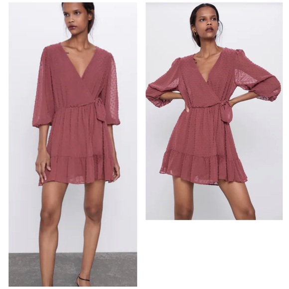 Swiss Mesh Dot Side Tie Jumpsuit Mini Dress Mauve - Picture 15 of 16